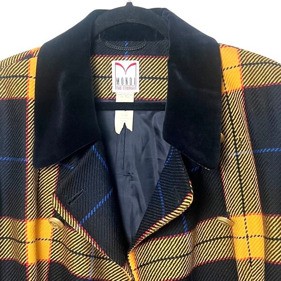 Vintage Mondi Yellow & Black Wool Plaid Double Breasted Blazer Gold Buttons USA - Picture 4 of 10